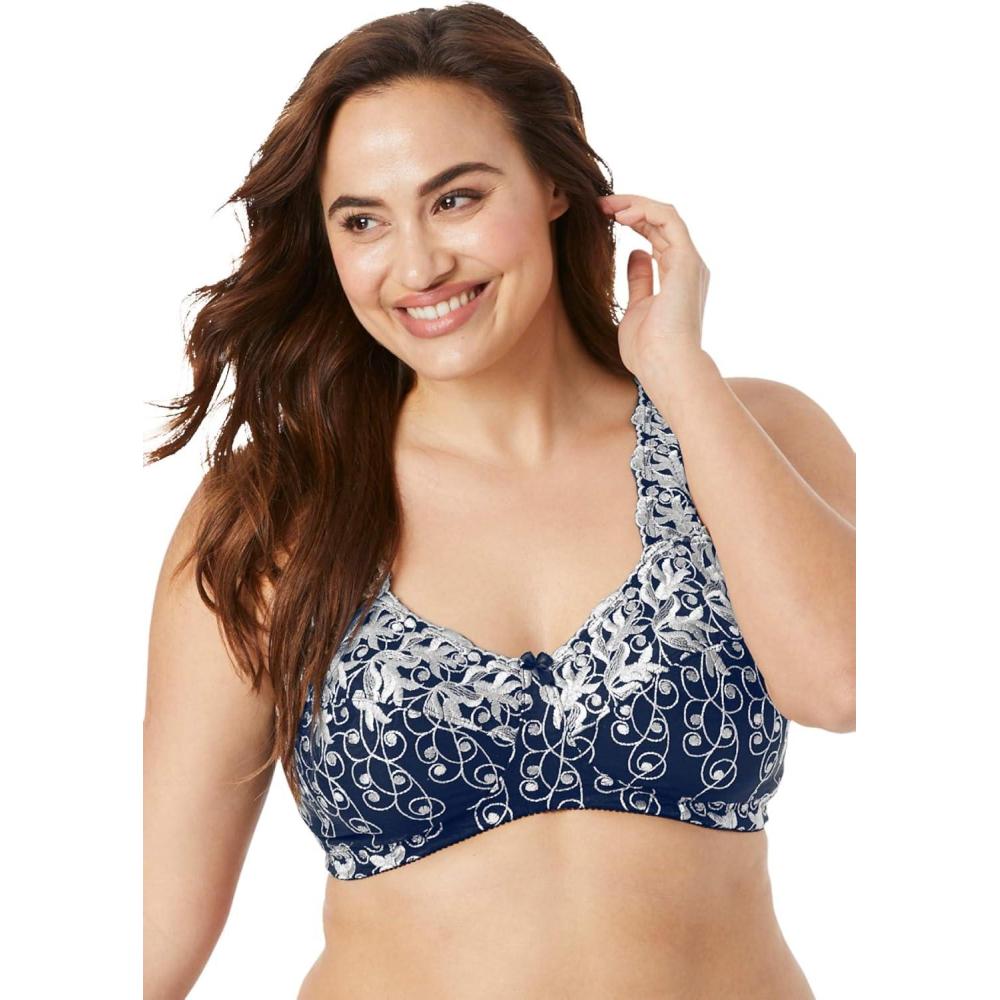 image:imageAmoureuse Womens Plus Size Embroidered Wireless BackClose BraEvening Blue Silver