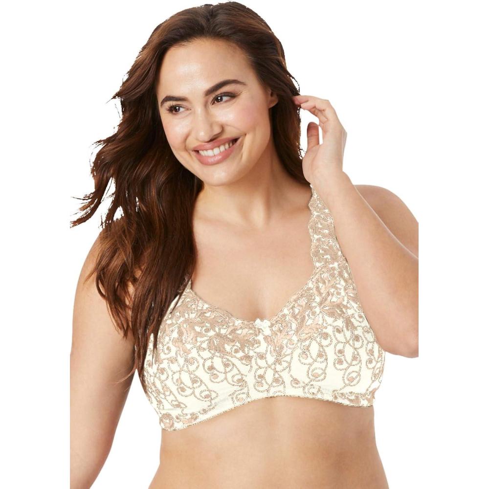 image:imageAmoureuse Womens Plus Size Embroidered Wireless BackClose BraIvory Sparkling Champagne