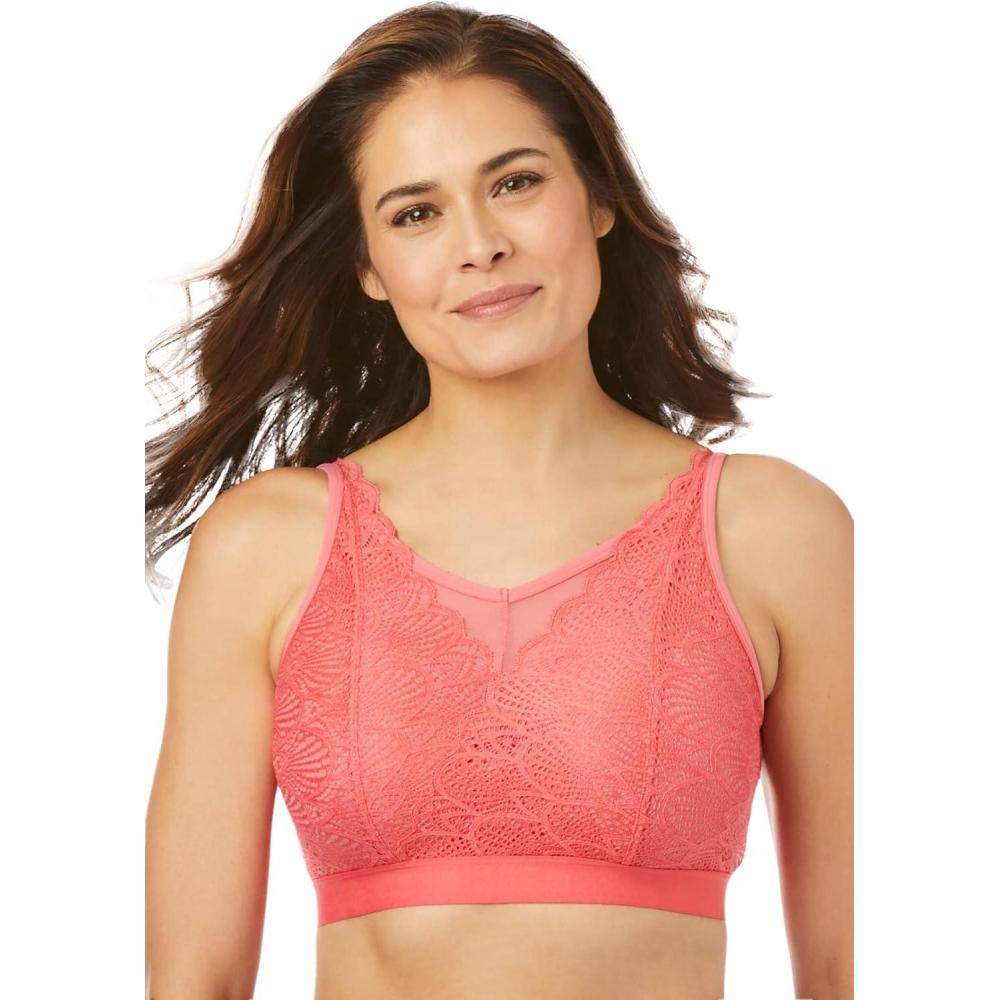 image:imageAmoureuse Womens Plus Size Wireless Lace BraletteSweet Coral