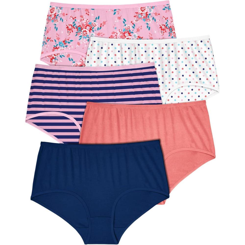 image:imageComfort Choice Plus Size Full Coverage Stretch Cotton Brief 5PackBouquet Pack
