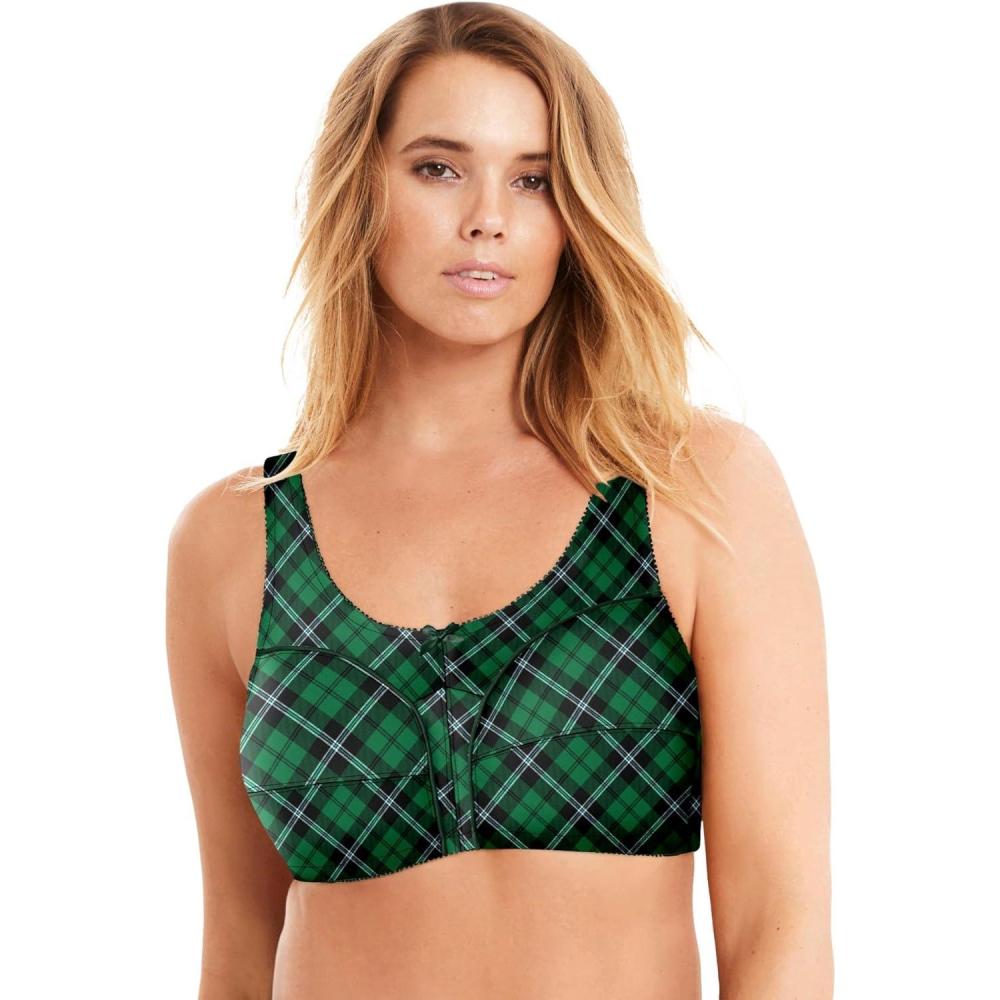 image:imageComfort Choice Womens Plus Size Cotton BackClose Wireless BraEmerald Plaid
