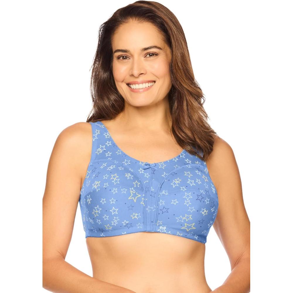 image:imageComfort Choice Womens Plus Size Cotton BackClose Wireless BraFrench Blue Stars