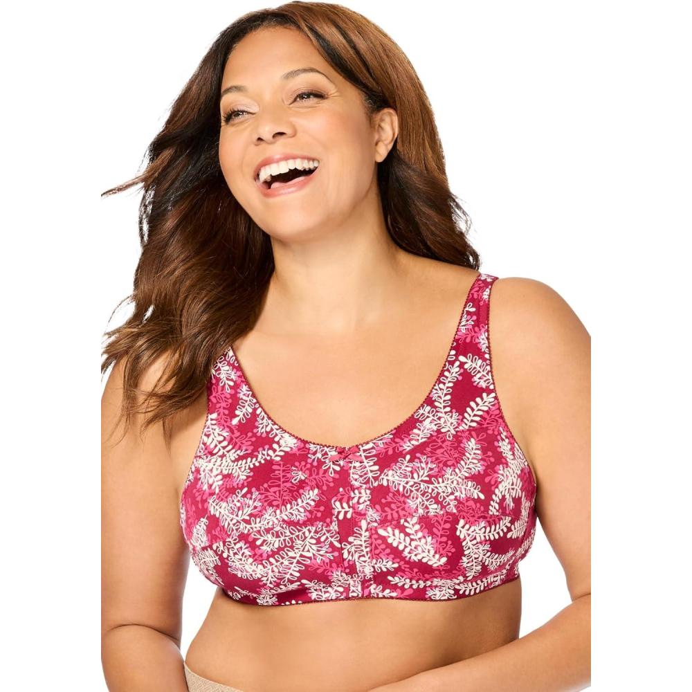 image:imageComfort Choice Womens Plus Size Cotton BackClose Wireless BraPomegranate Holiday Holly