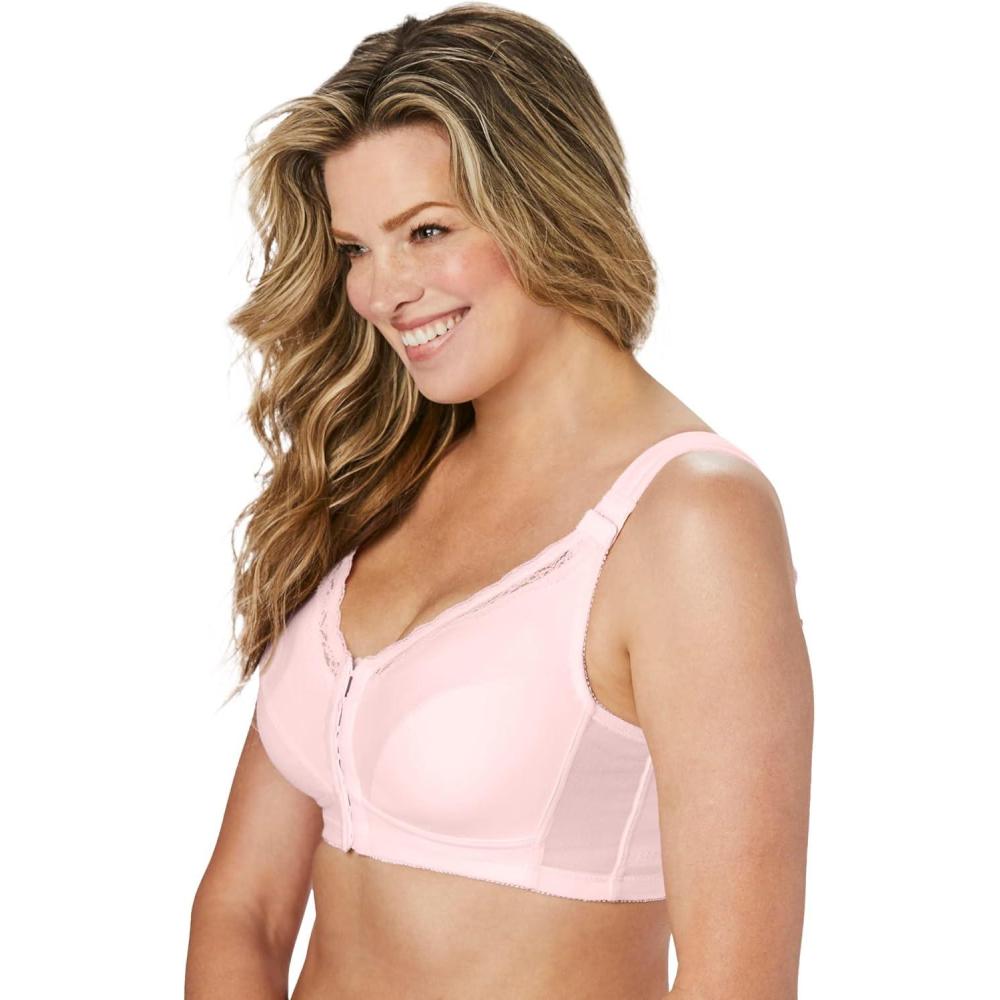 image:imageComfort Choice Womens Plus Size FrontClose Cotton Wireless Posture BraShell Pink