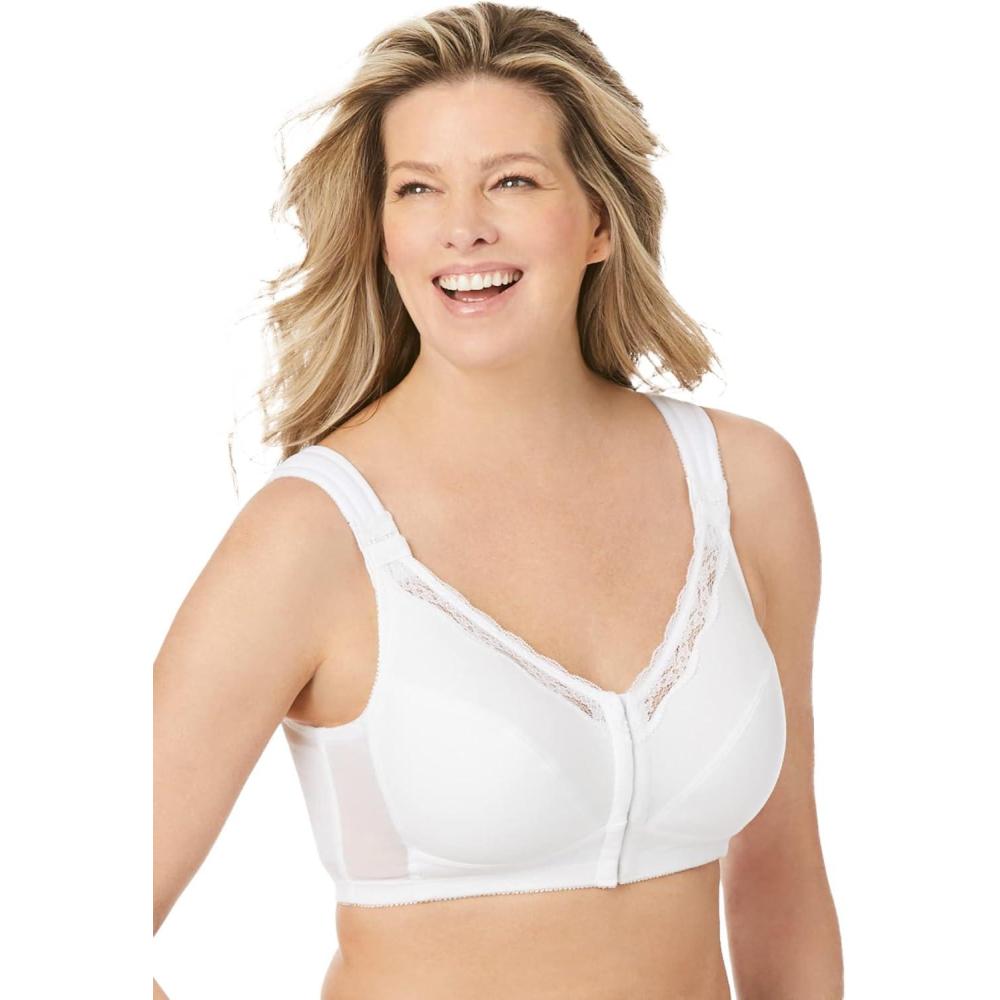 image:imageComfort Choice Womens Plus Size FrontClose Cotton Wireless Posture BraWhite