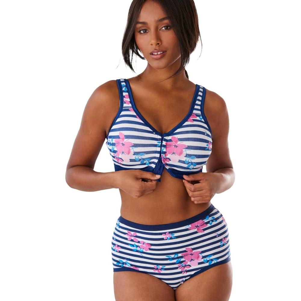 image:imageComfort Choice Womens Plus Size Wireless BackClose Lounge BraEvening Blue Floral Stripe