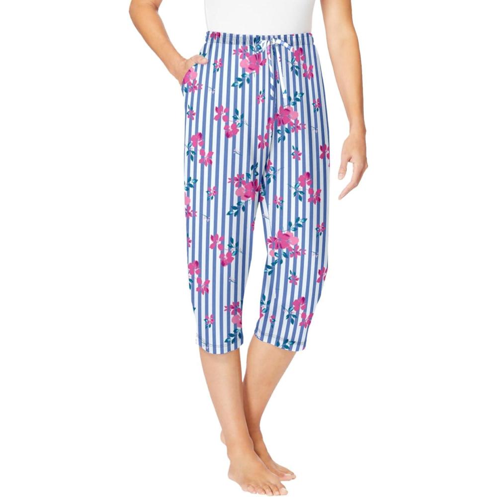 image:imageDreams Womens Plus Size Sleep PantsFrench Blue Floral Stripe