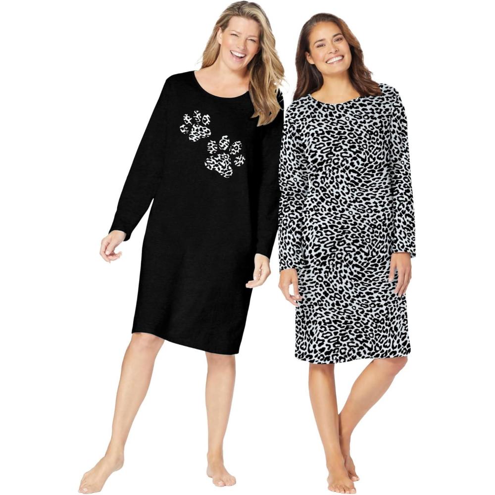 image:imageDreams amp Co Plus Size 2Pack LongSleeve SleepshirtBlack Animal Paw