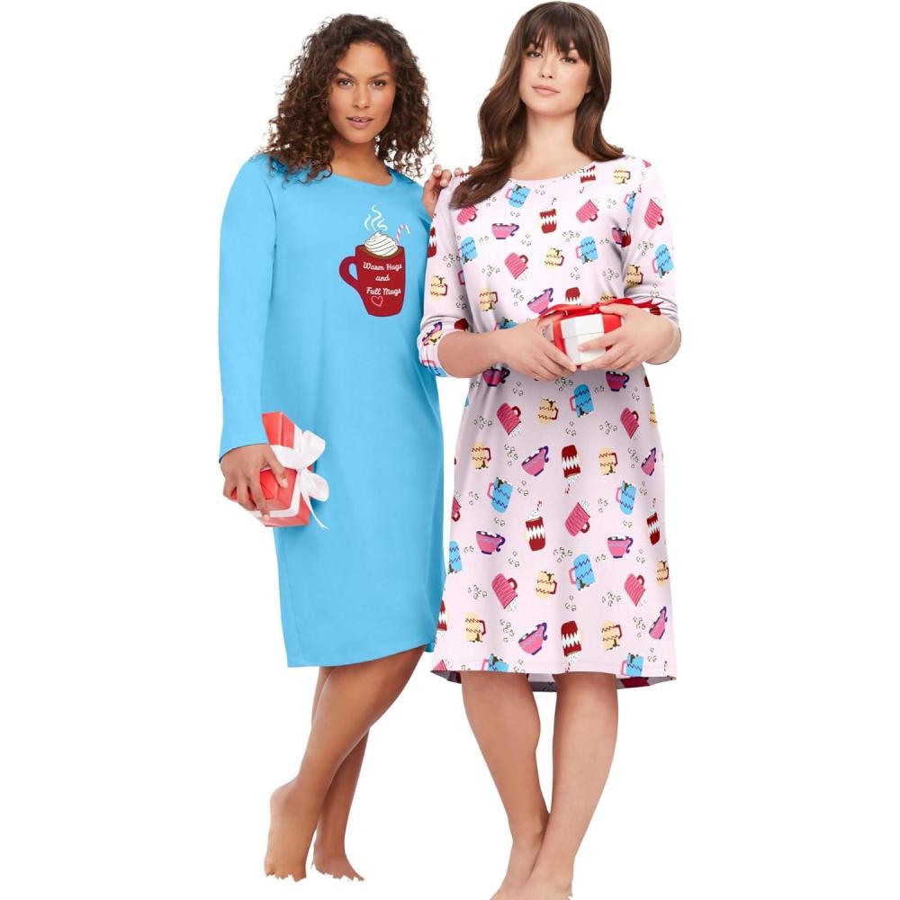 image:imageDreams amp Co Plus Size 2Pack LongSleeve SleepshirtGlass Blue Mugs