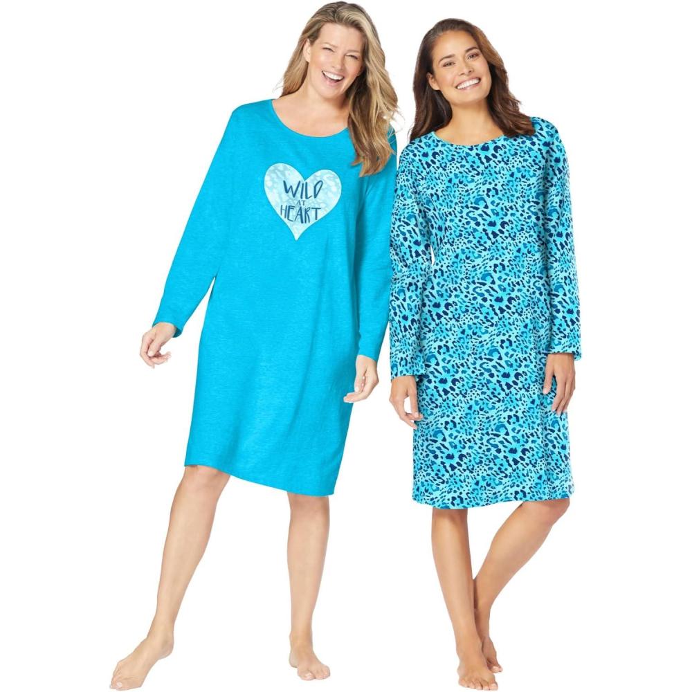 image:imageDreams amp Co Plus Size 2Pack LongSleeve SleepshirtPool Blue Animal Heart