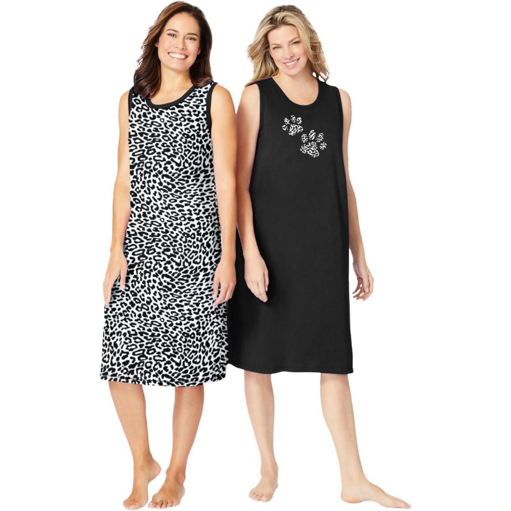 image:imageDreams amp Co Plus Size 2Pack Sleeveless SleepshirtBlack Animal Paw
