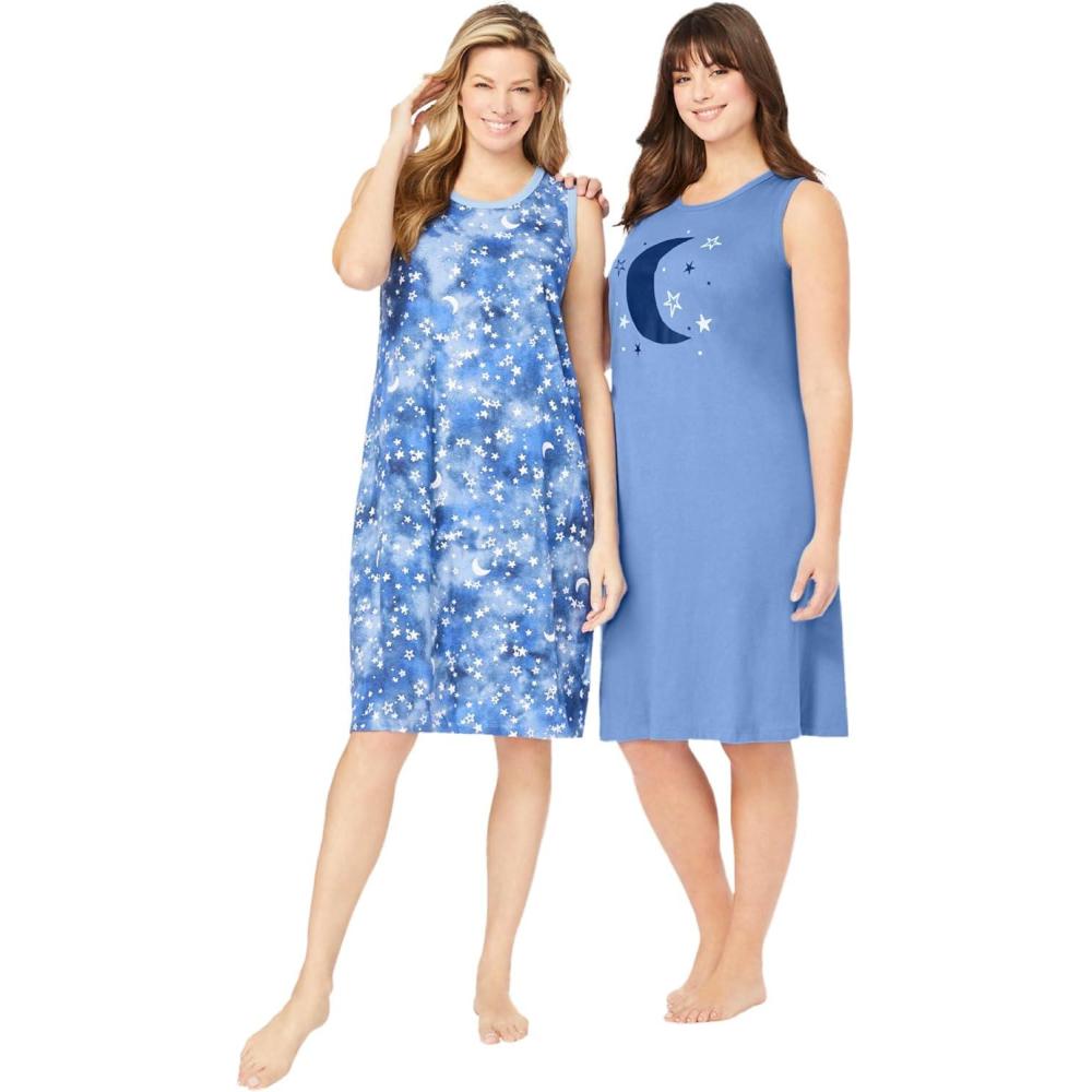 image:imageDreams amp Co Plus Size 2Pack Sleeveless SleepshirtFrench Blue Tie Dye Moon