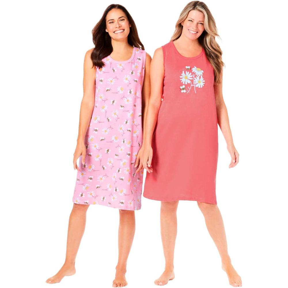 image:imageDreams amp Co Plus Size 2Pack Sleeveless SleepshirtSweet Coral Bees