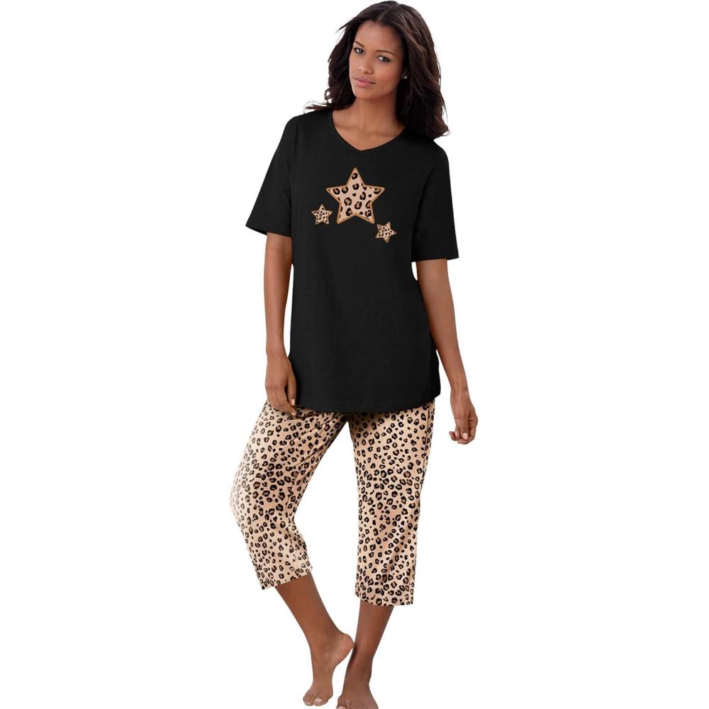 image:imageDreams amp Co Plus Size 2Piece Capri PJ SetClassic Leopard