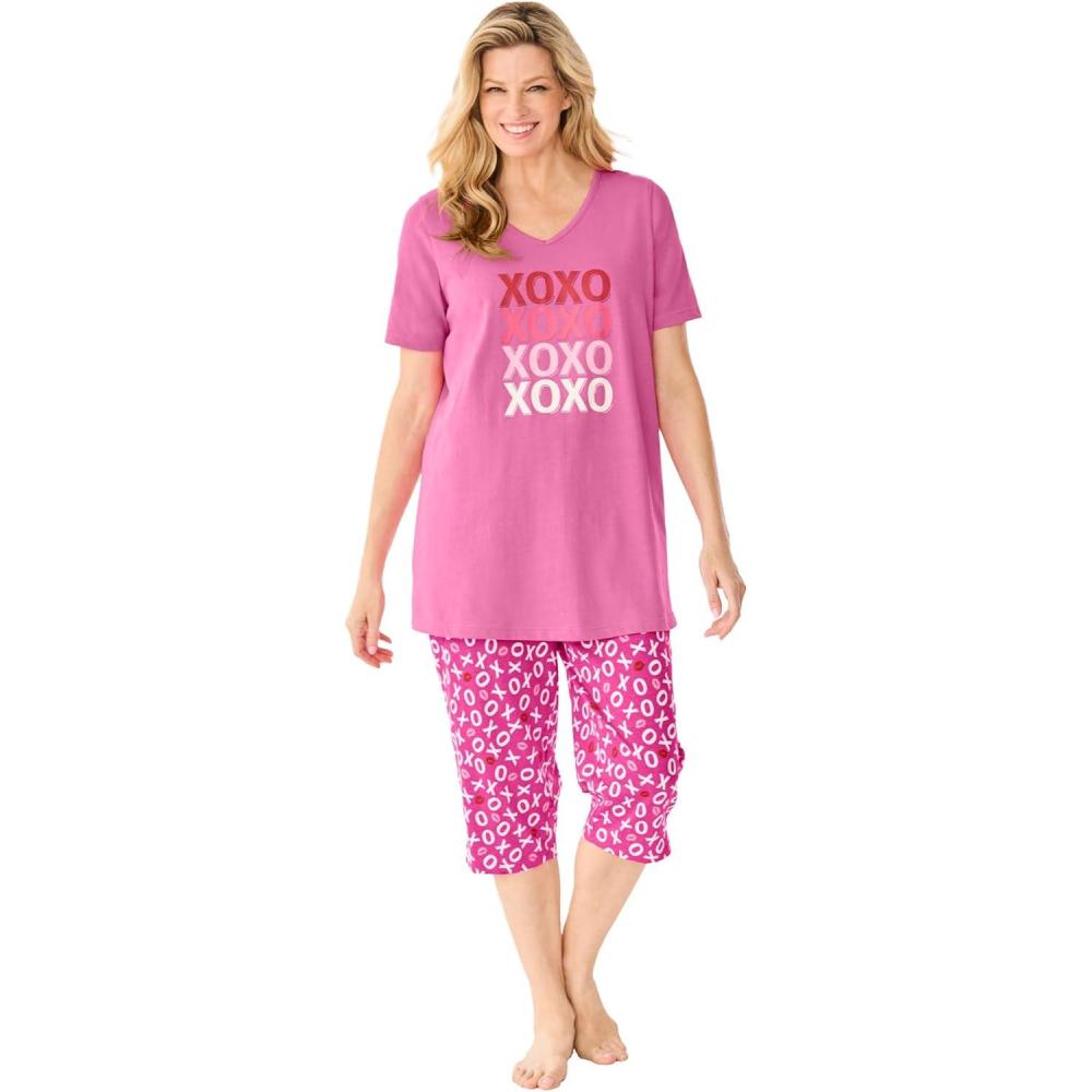 image:imageDreams amp Co Plus Size 2Piece Capri PJ SetPeony Xoxo