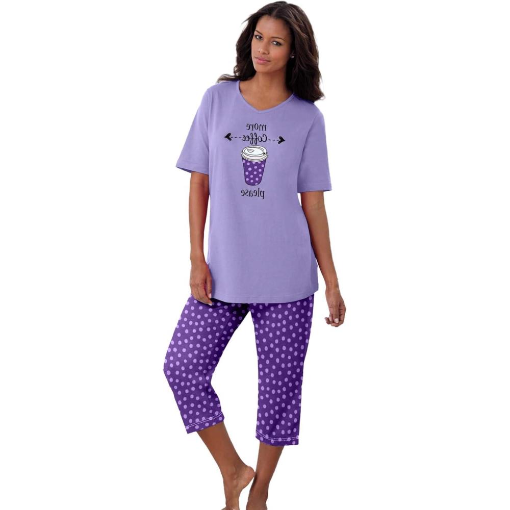 image:imageDreams amp Co Plus Size 2Piece Capri PJ SetPlum Burst Dot