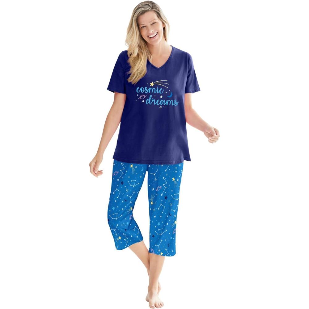 image:imageDreams amp Co Plus Size 2Piece Capri PJ SetPool Blue Cosmic Dreams
