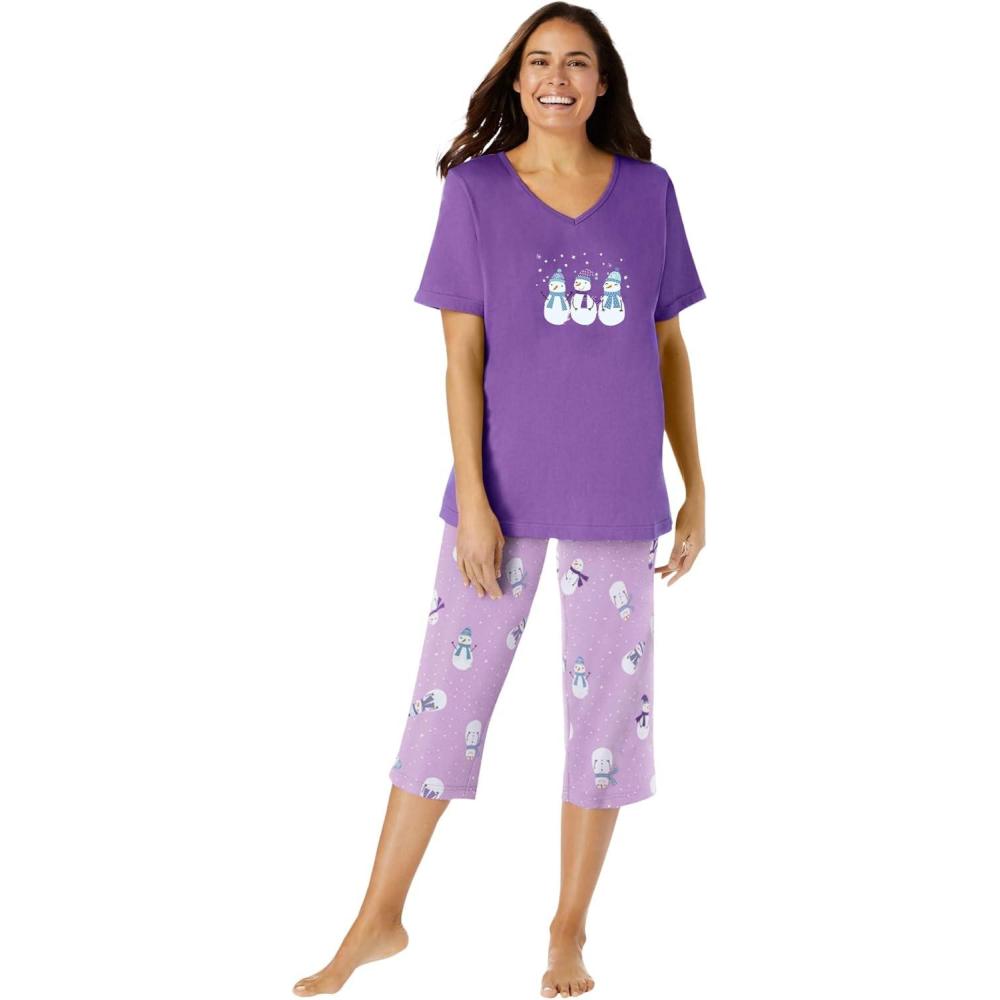 image:imageDreams amp Co Plus Size 2Piece Capri PJ SetPretty Violet Snowman