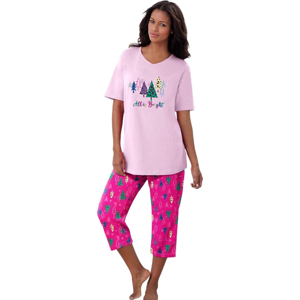 image:imageDreams amp Co Plus Size 2Piece Capri PJ SetRaspberry Sorbet Animal Tree