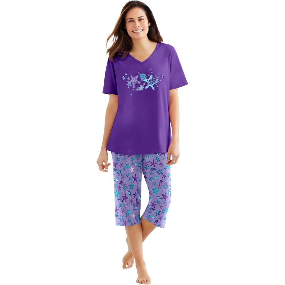 image:imageDreams amp Co Plus Size 2Piece Capri PJ SetSoft Iris Starfish