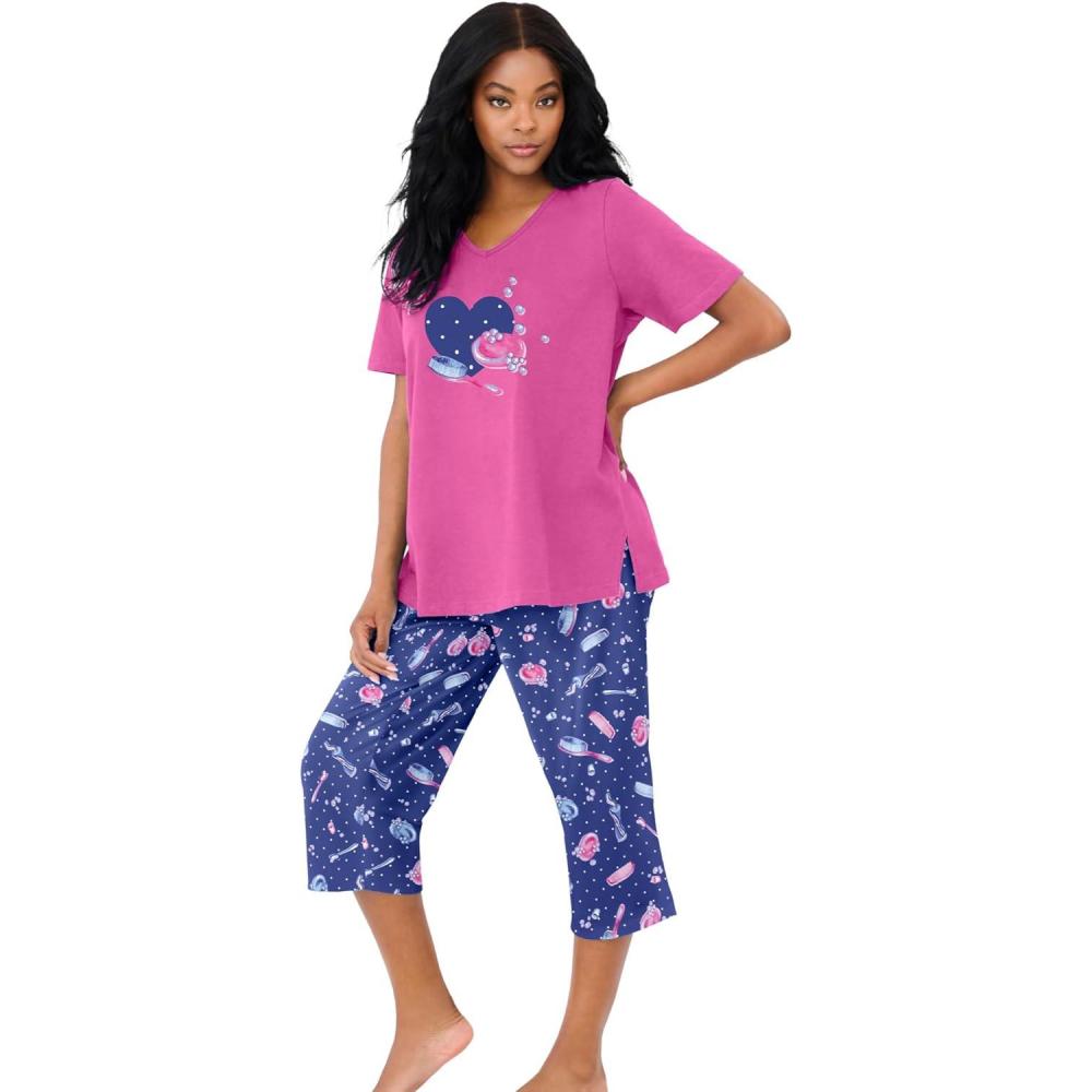 image:imageDreams amp Co Plus Size 2Piece Capri PJ SetUltra Blue Bubbles