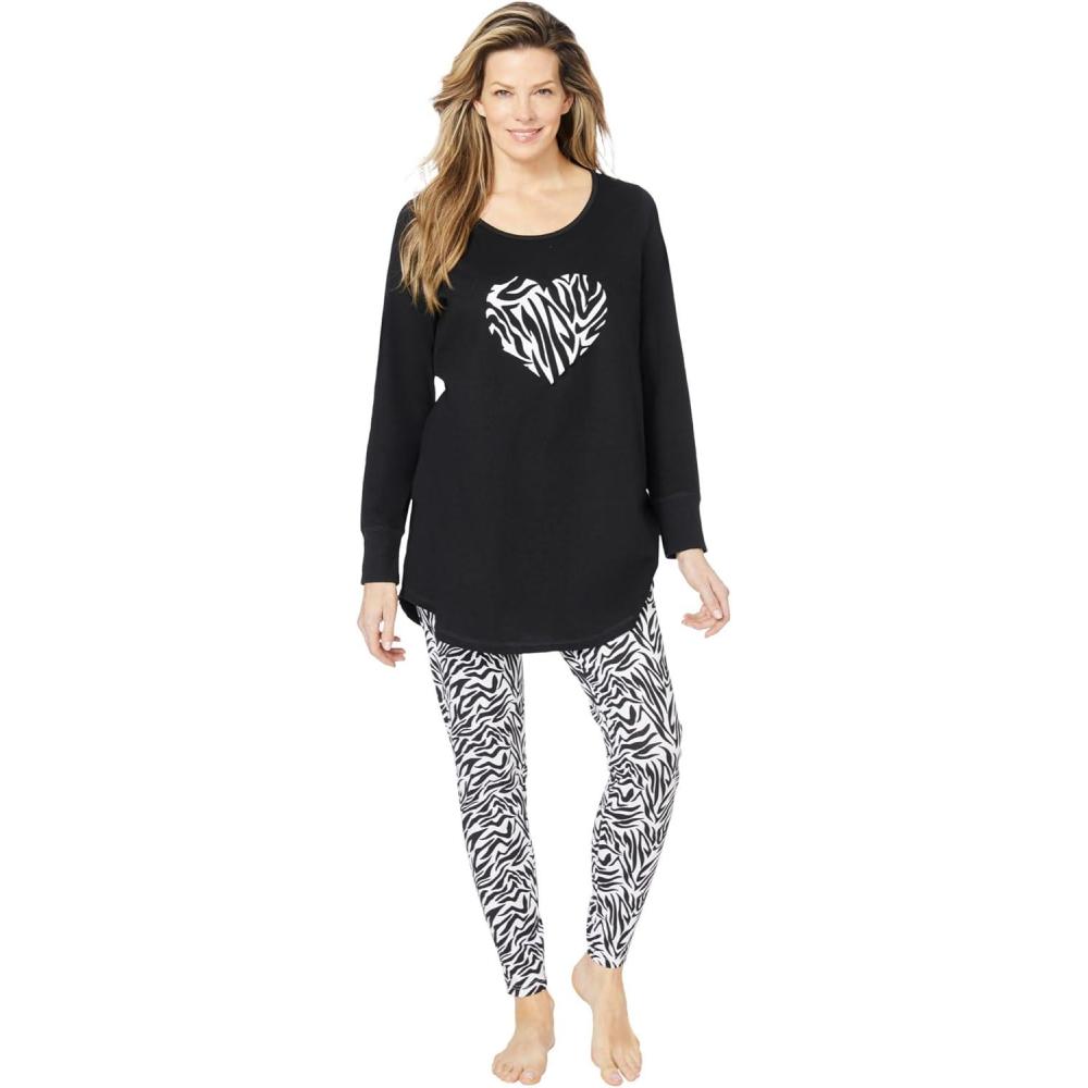 image:imageDreams amp Co Plus Size 2Piece Pj Legging SetBlack White Zebra
