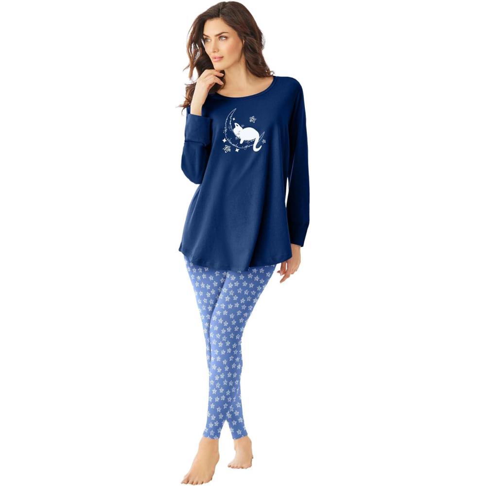 image:imageDreams amp Co Plus Size 2Piece Pj Legging SetEvening Blue Cat Nap