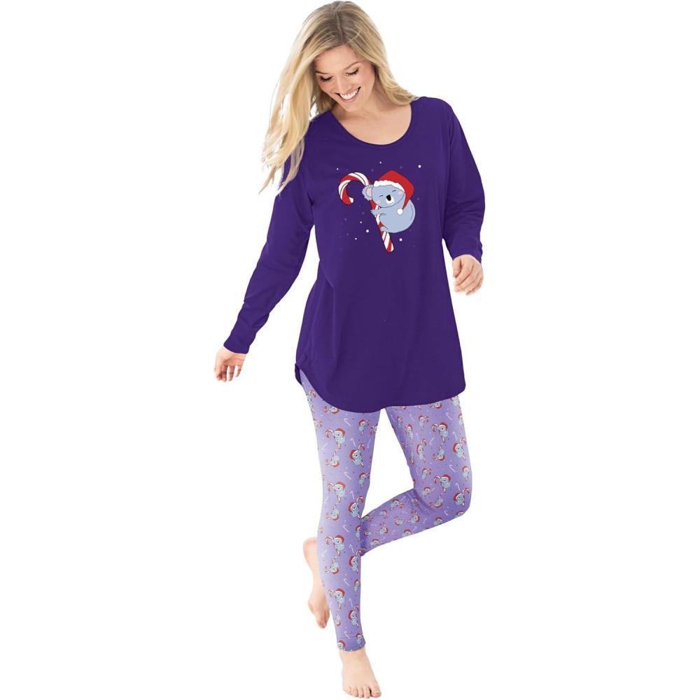 image:imageDreams amp Co Plus Size 2Piece Pj Legging SetMidnight Violet Print