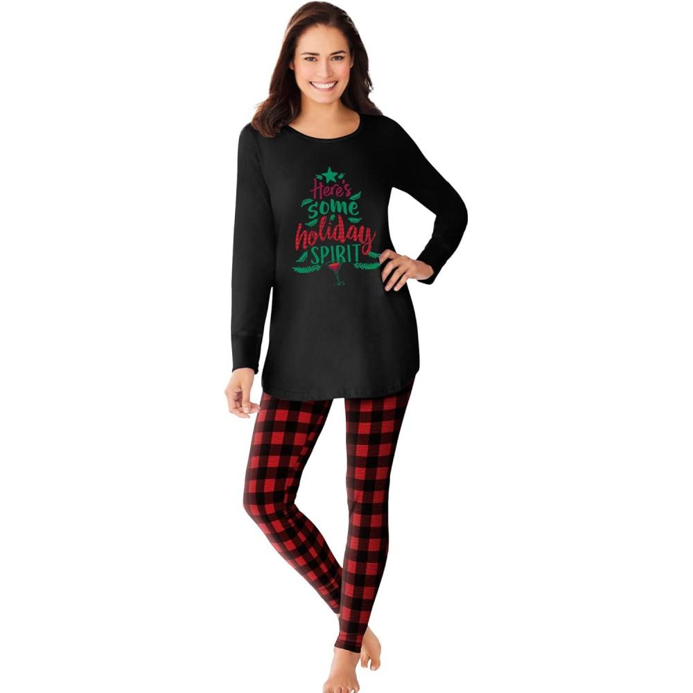 image:imageDreams amp Co Plus Size 2Piece Pj Legging SetRed Buffalo Plaid