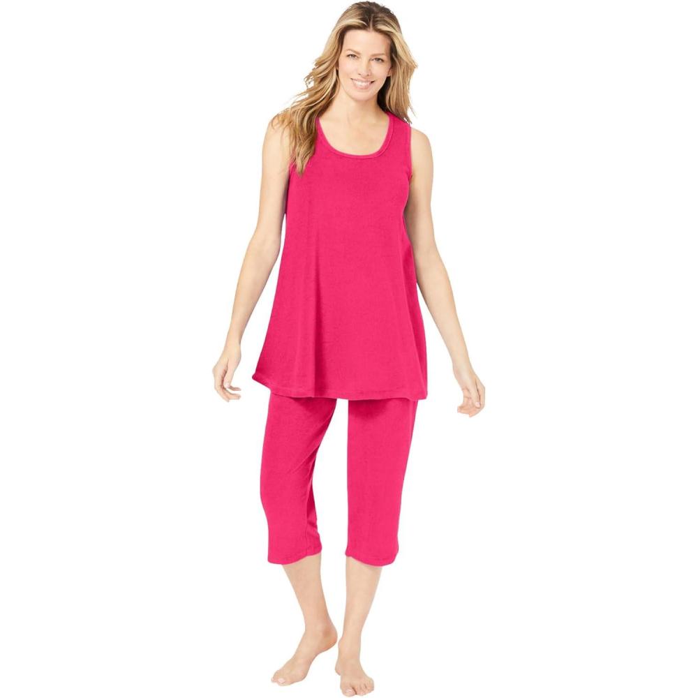 image:imageDreams amp Co Plus Size 2Piece Terry Tank And Capri Sleep SetPink Burst
