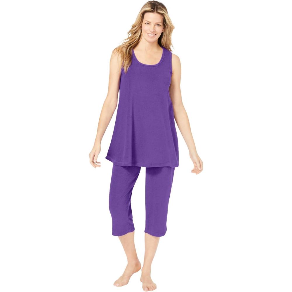 image:imageDreams amp Co Plus Size 2Piece Terry Tank And Capri Sleep SetPlum Burst