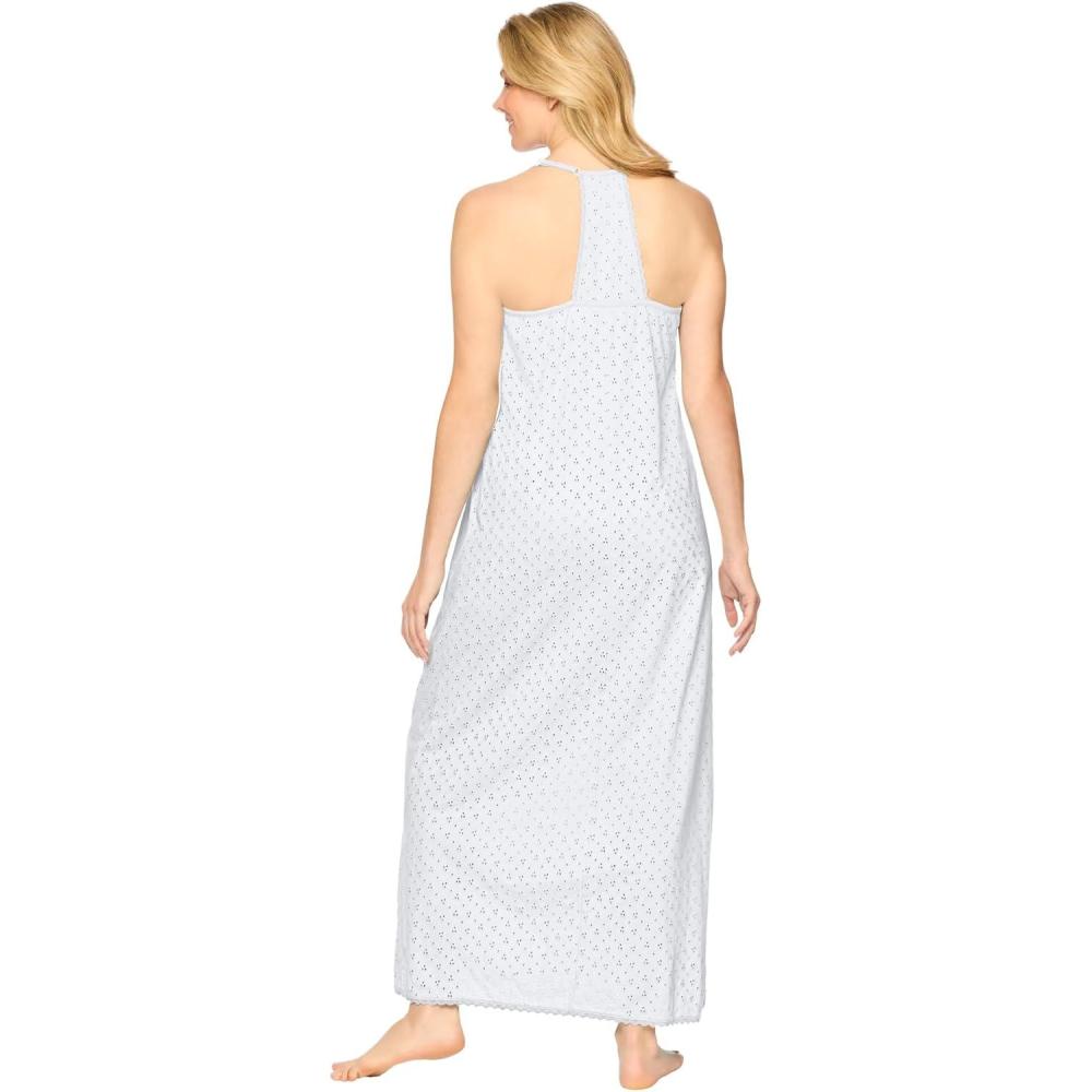 image:imageDreams amp Co Plus Size Breezy Eyelet Knit Long NightgownClassic White