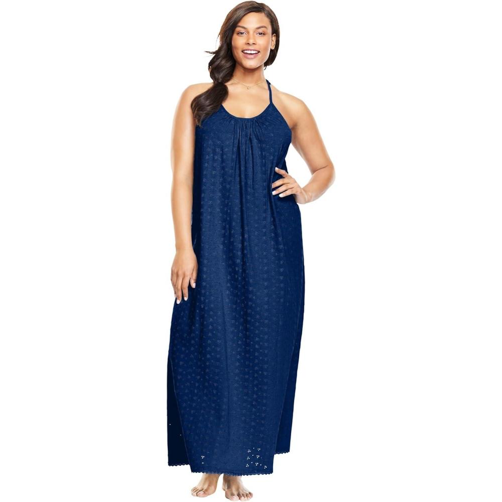 image:imageDreams amp Co Plus Size Breezy Eyelet Knit Long NightgownEvening Blue