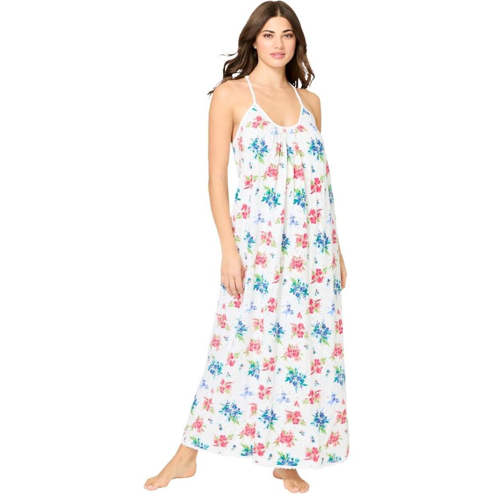 image:imageDreams amp Co Plus Size Breezy Eyelet Knit Long NightgownWhite Floral