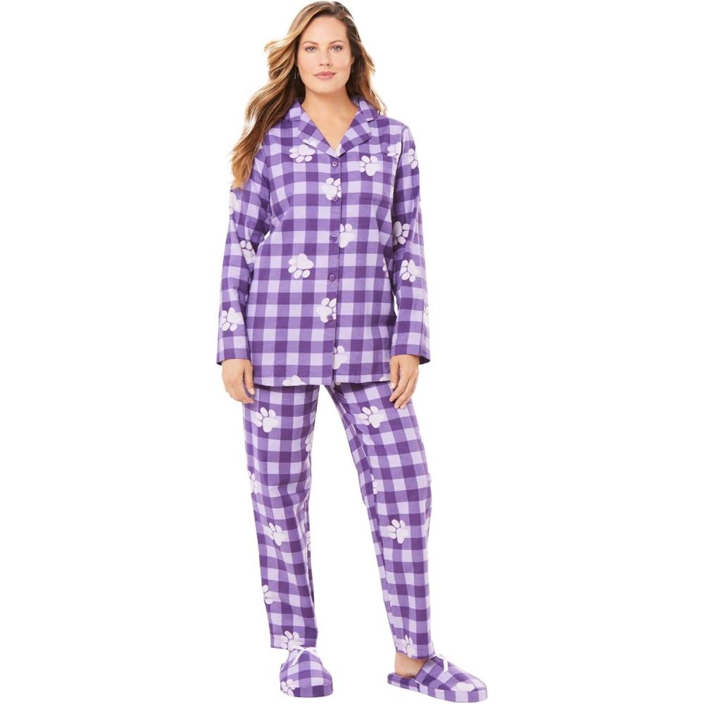 image:imageDreams amp Co Plus Size Classic Flannel Pajama SetPlum Burst Plaid Paw