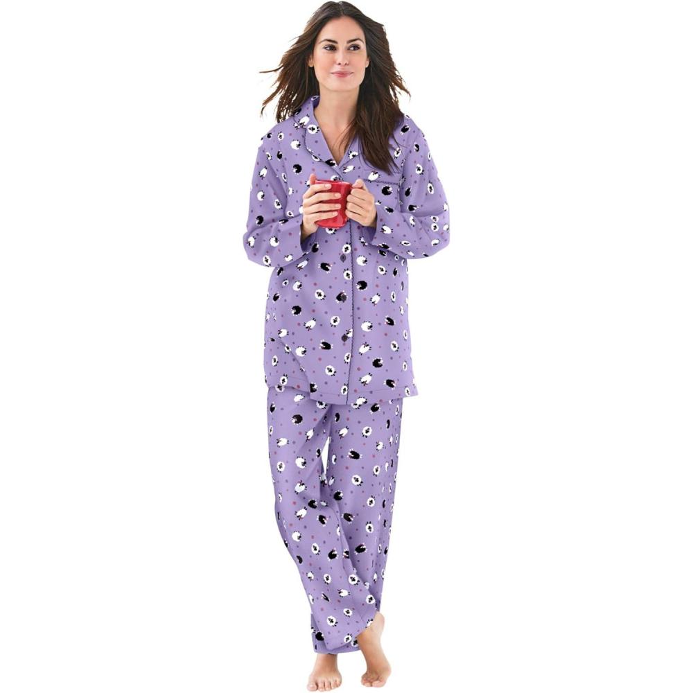 image:imageDreams amp Co Plus Size Classic Flannel Pajama SetSoft Iris Sheep