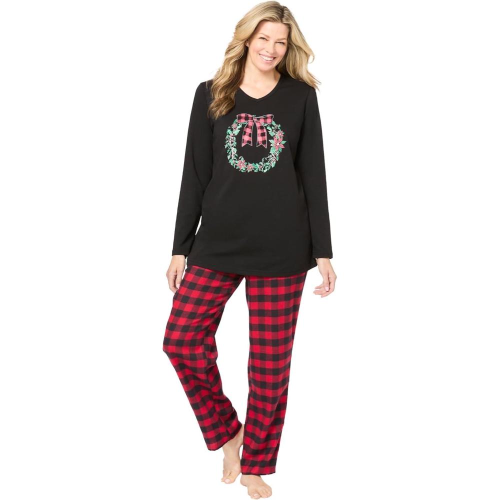 image:imageDreams amp Co Plus Size Cozy Pajama SetClassic Red Buffalo Plaid Wreath