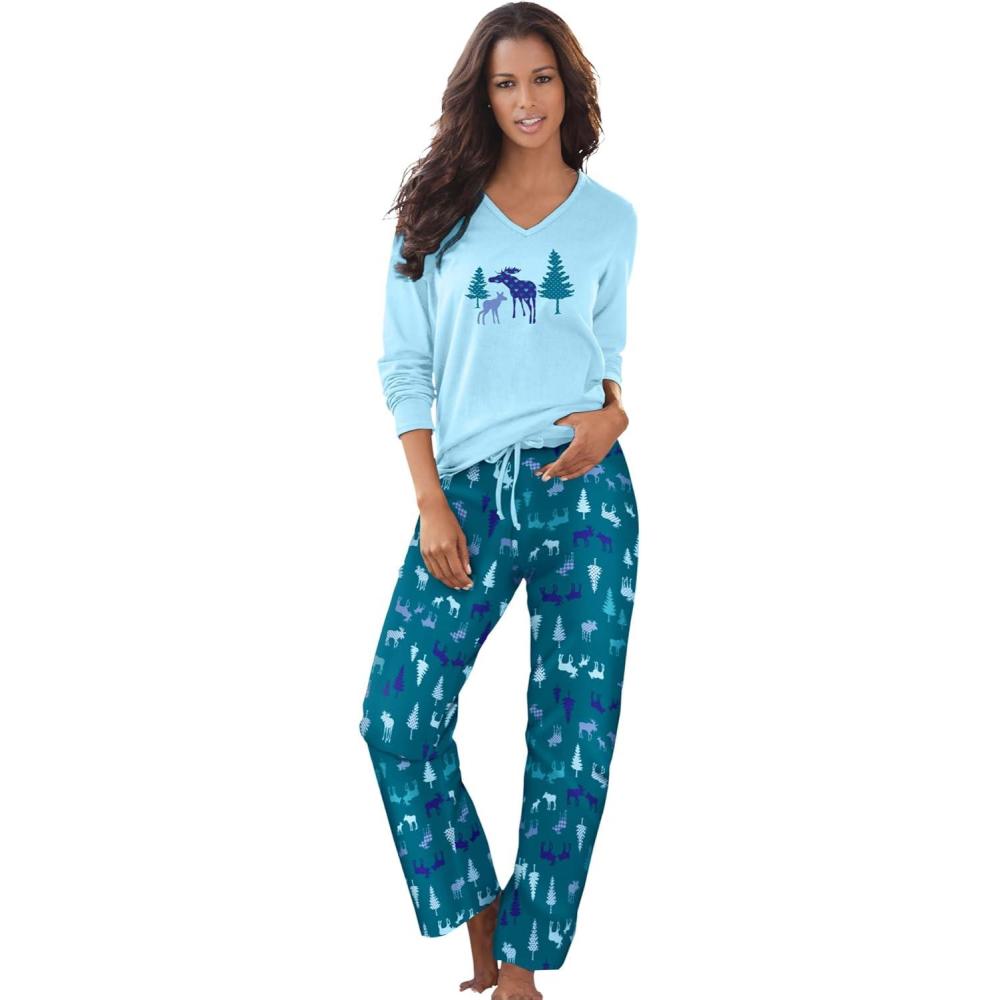 image:imageDreams amp Co Plus Size Cozy Pajama SetDeep Teal Moose