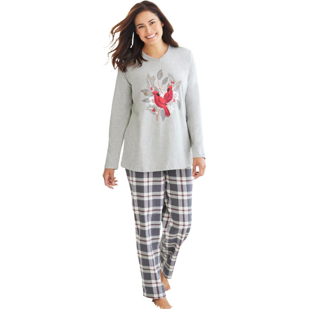 image:imageDreams amp Co Plus Size Cozy Pajama SetGrey Plaid