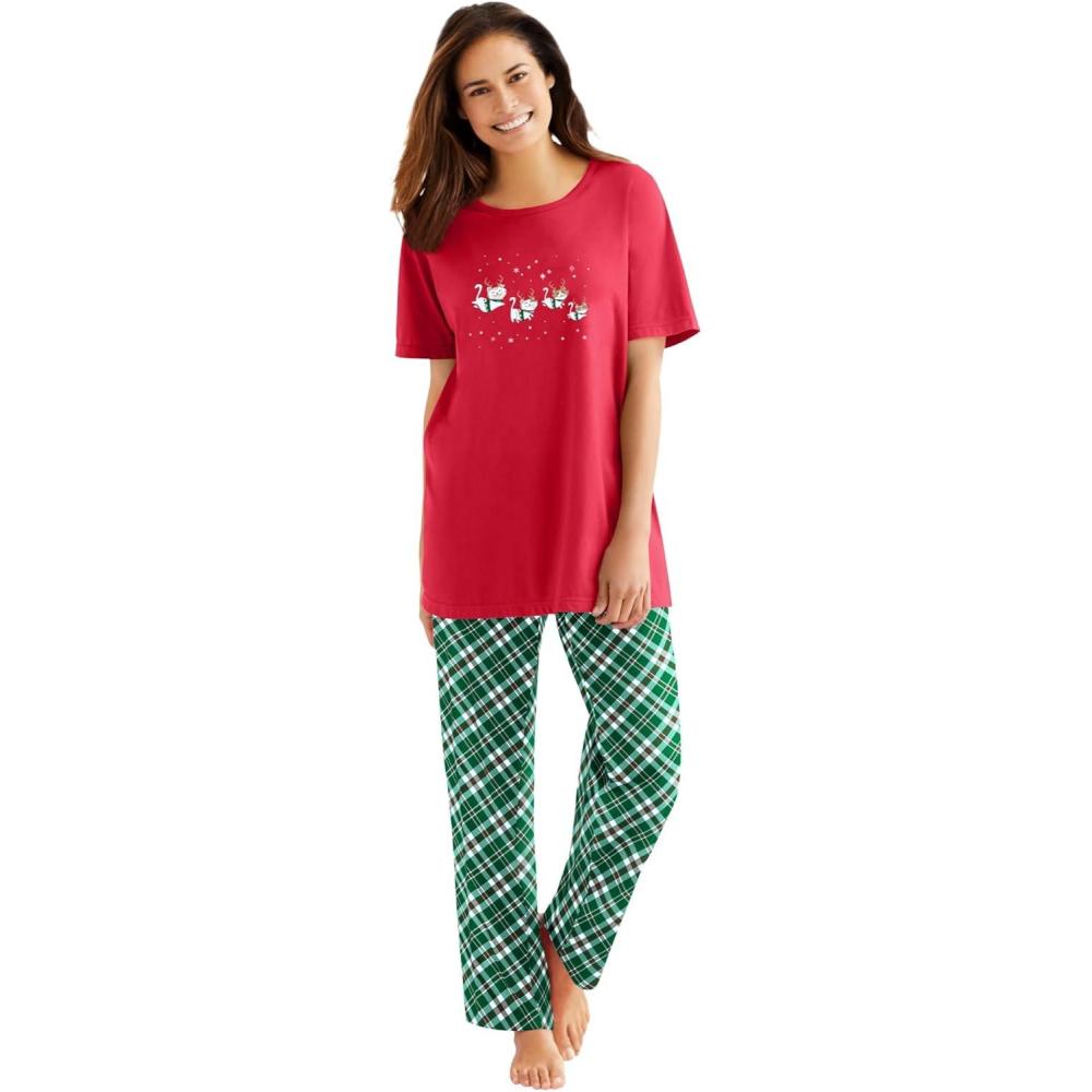image:imageDreams amp Co Plus Size Graphic Tee PJ SetClassic Red Reindeer Cat