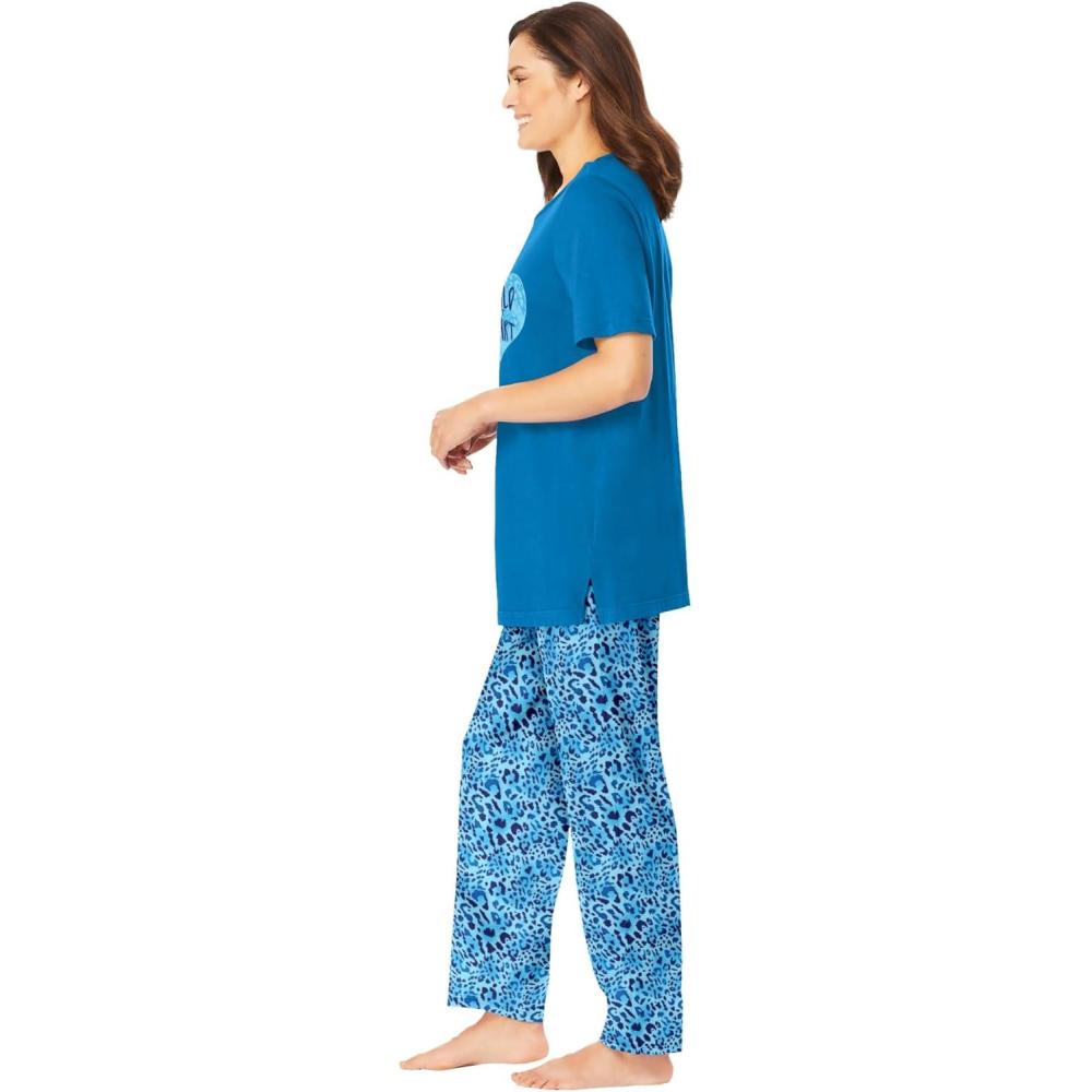 image:imageDreams amp Co Plus Size Graphic Tee PJ SetPool Blue Animal Hearts