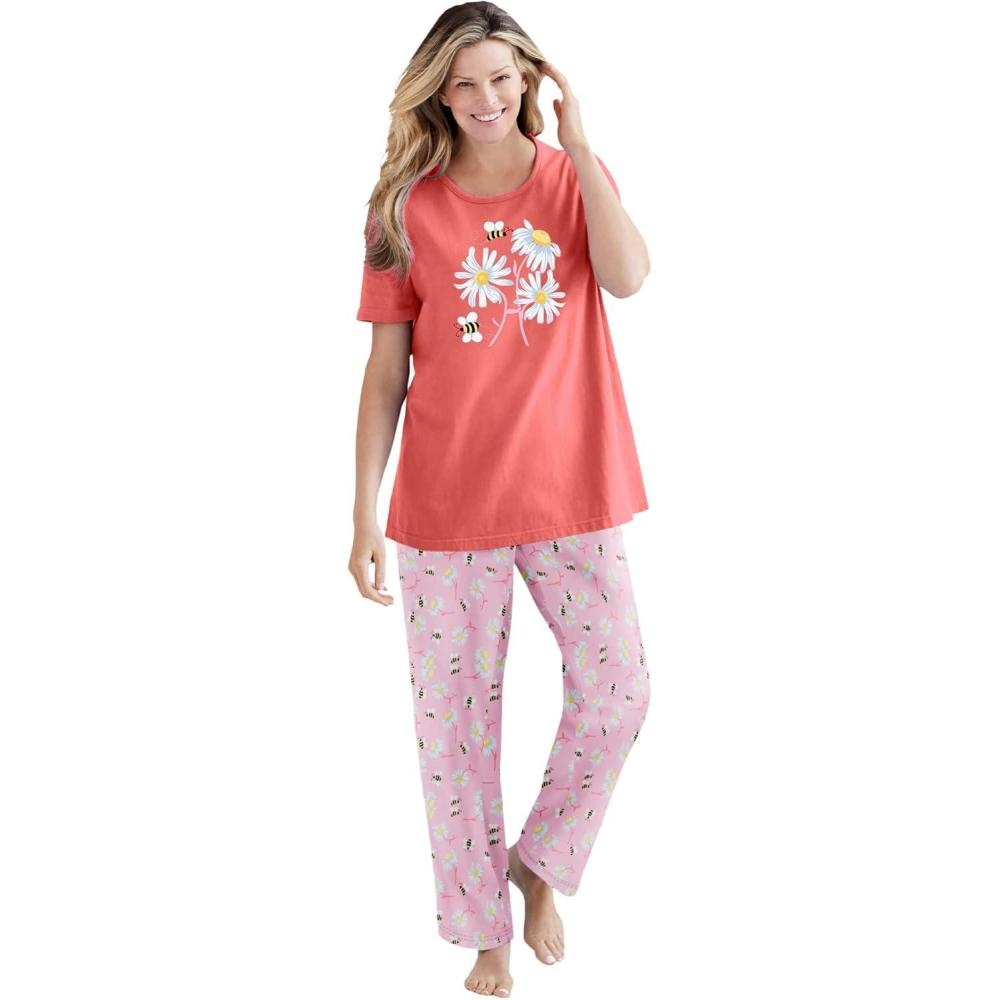 image:imageDreams amp Co Plus Size Graphic Tee PJ SetSweet Coral Bees