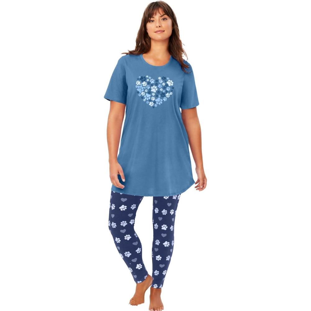 image:imageDreams amp Co Plus Size Graphic Tunic PJ SetDusty Indigo Animal Paw