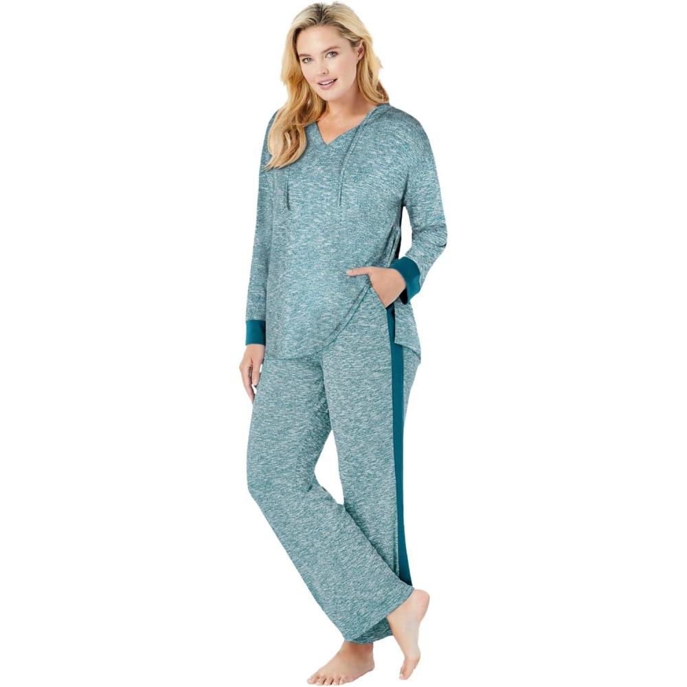 image:imageDreams amp Co Plus Size Hooded Marled Jersey TopDeep Teal Marled