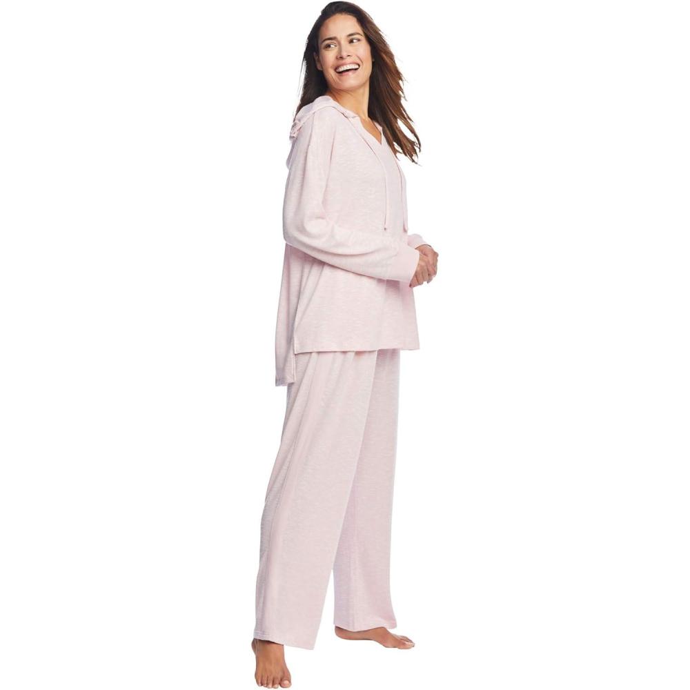image:imageDreams amp Co Plus Size Hooded Marled Jersey TopPink Marled