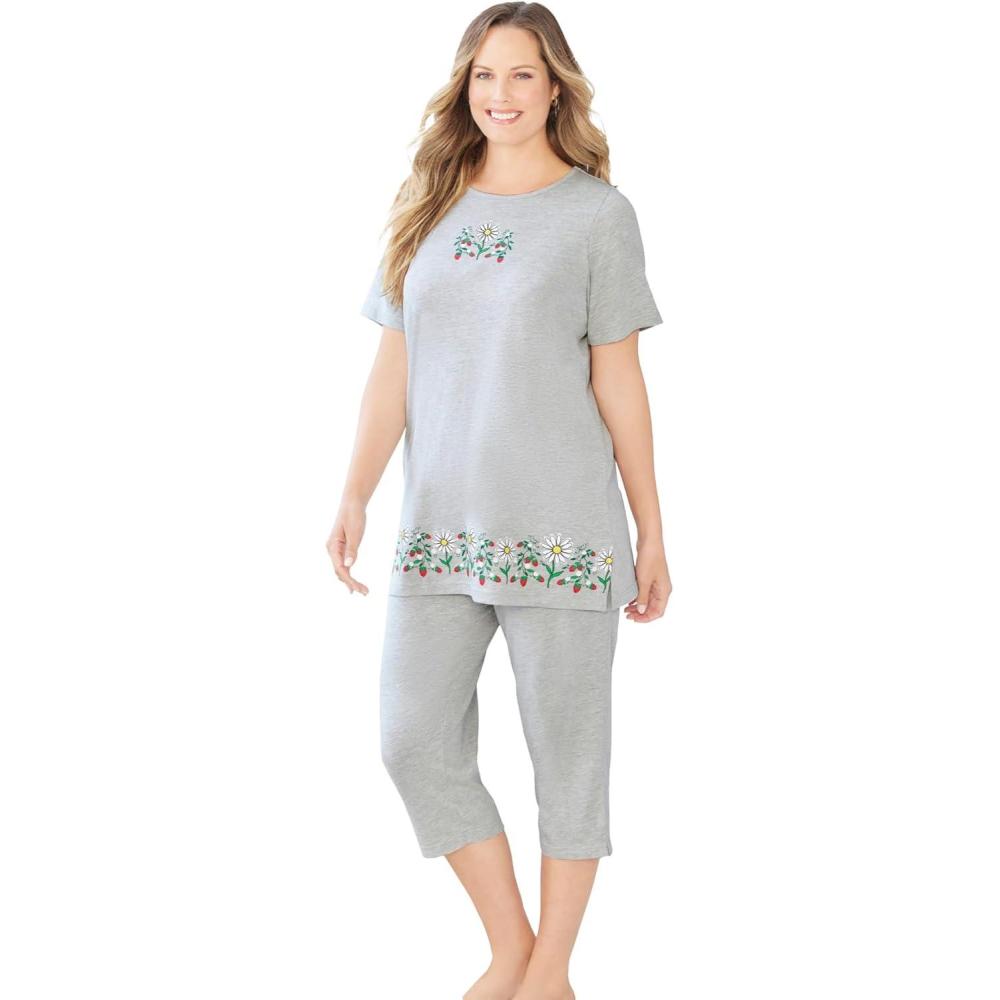 image:imageDreams amp Co Plus Size Knit Capri Sleep SetHeather Grey Daisy