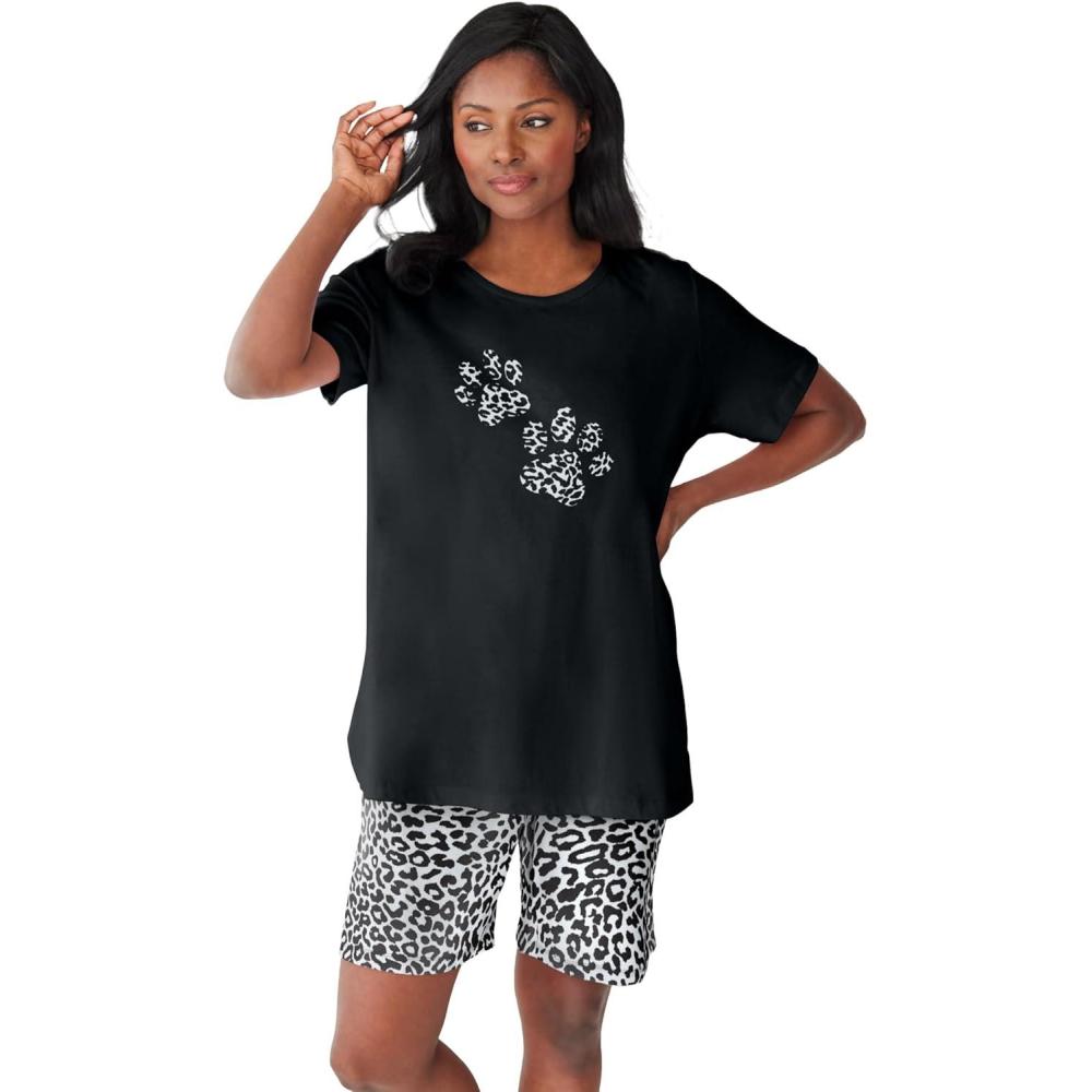 image:imageDreams amp Co Plus Size Knit Pj Short SetBlack Animal Paw