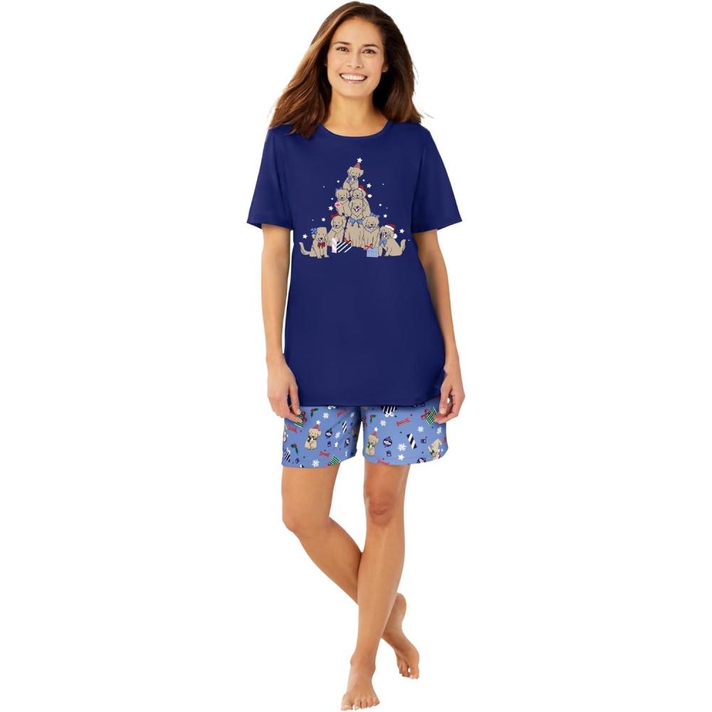 image:imageDreams amp Co Plus Size Knit Pj Short SetEvening Blue Golden Retriever