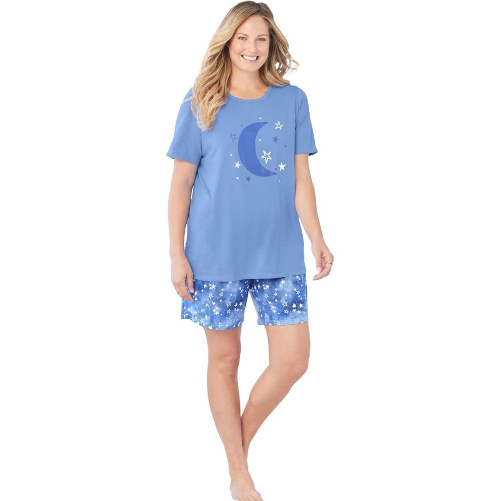 image:imageDreams amp Co Plus Size Knit Pj Short SetFrench Blue Tie Dye Moon