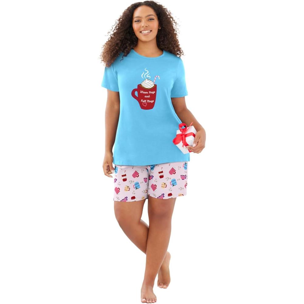 image:imageDreams amp Co Plus Size Knit Pj Short SetGlass Blue Mugs
